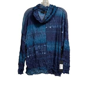 New LIV by Habitat Clothing Sz XXL blue turquoise crinkle sheer mesh blouse cowl